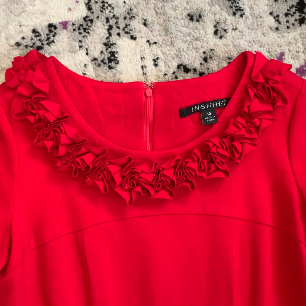 Insight red sheath dress with ruffle collar detail! - Picture 3 of 4
